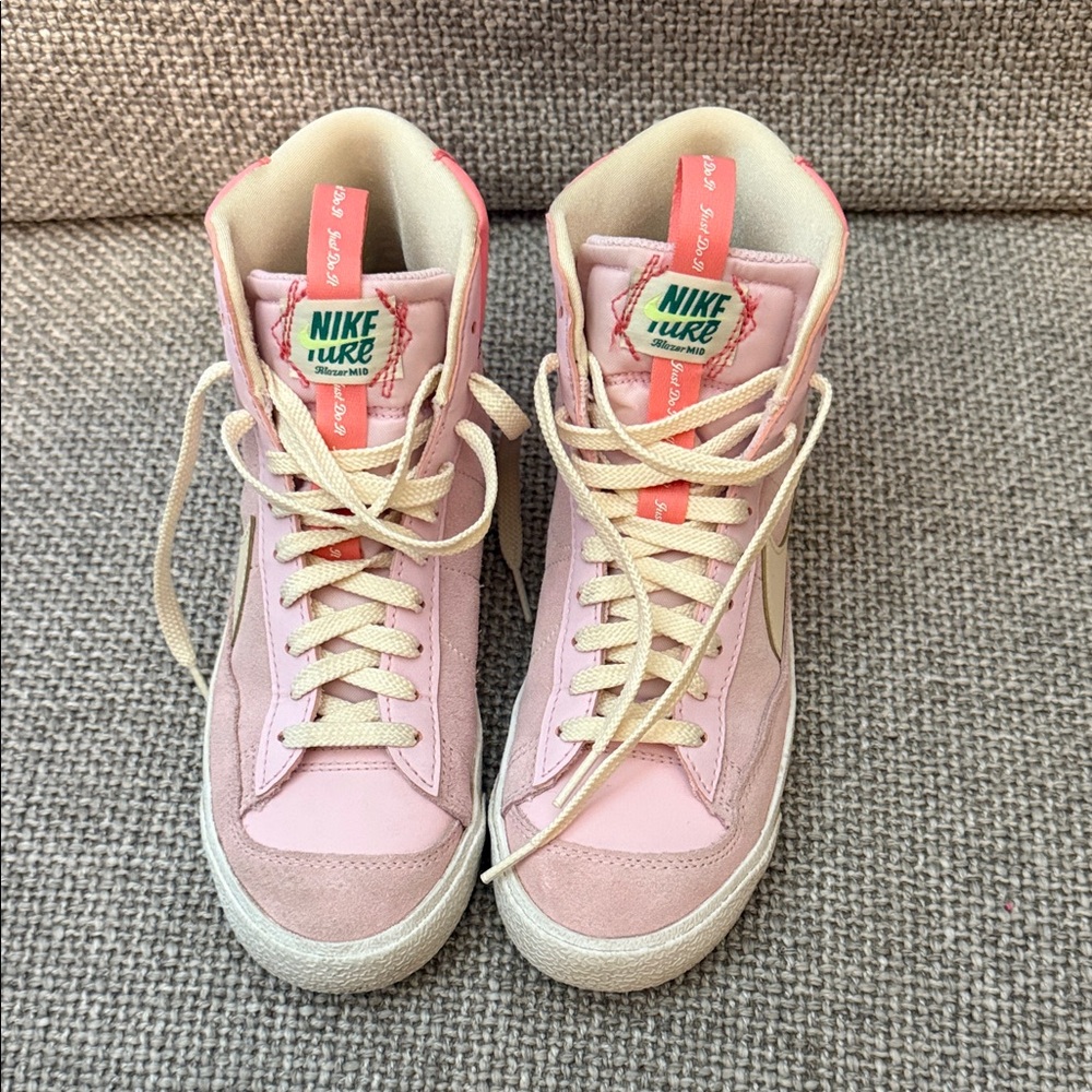 Nike Women's Pink and Cream High-Top Sneakers